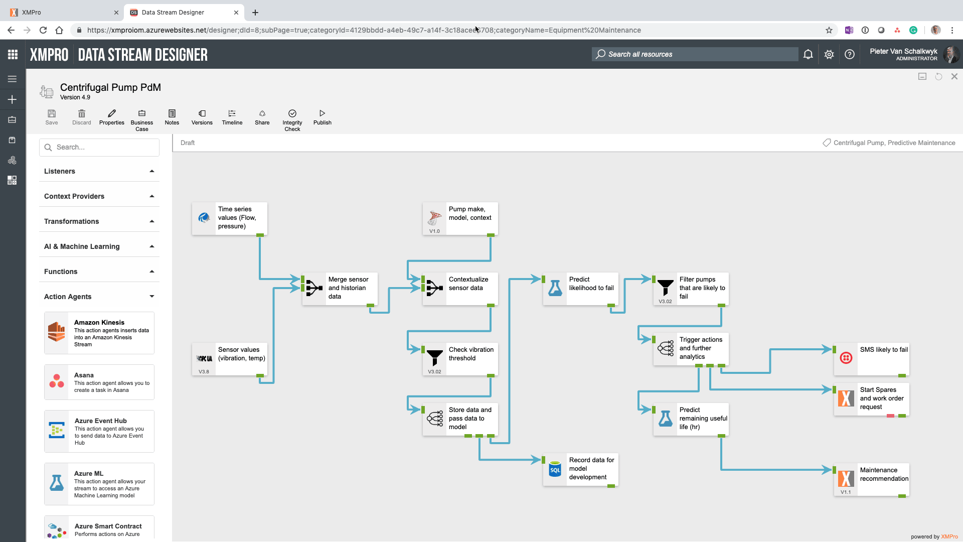 XMPro Data Stream Designer Digital twin